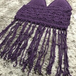 🦋Beauty And The Beach Handmade Crochet Fringe Purple Halter Beach Top